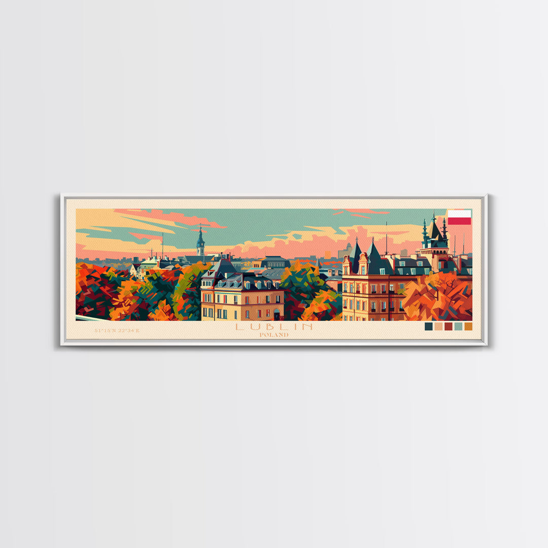 Lublin Poland Travel Print Wall Art, Panoramic City Art, Travel Art, Wall Decor, Vacation Gift, Framed Canvas Print Or Metal Art