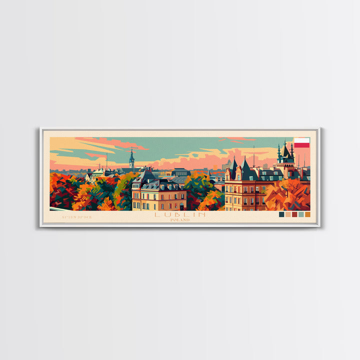 Lublin Poland Travel Print Wall Art, Panoramic City Art, Travel Art, Wall Decor, Vacation Gift, Framed Canvas Print Or Metal Art