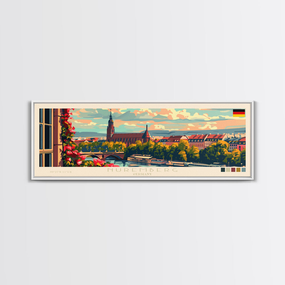 Nuremberg Germany Travel Art, City Art, Framed Canvas Print or Metal Wall Art, Europe Travel Poster, Panoramic Wall Art, Extra Wide Wall Art