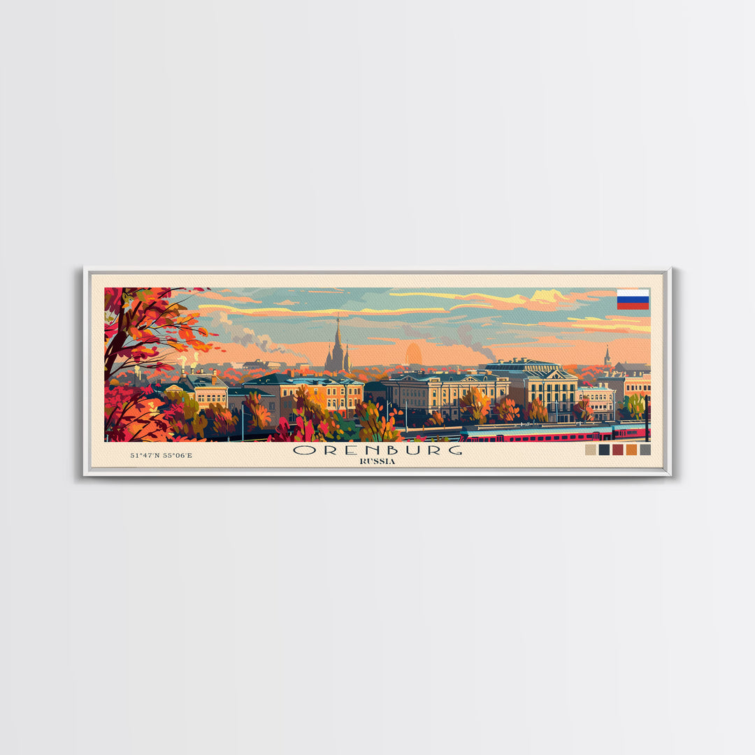 Orenburg Russia Panoramic Travel Poster, Framed Canvas Print or Metal Wall Art, Travel Art, Home Decor, Panoramic Painting, Midcentury Art