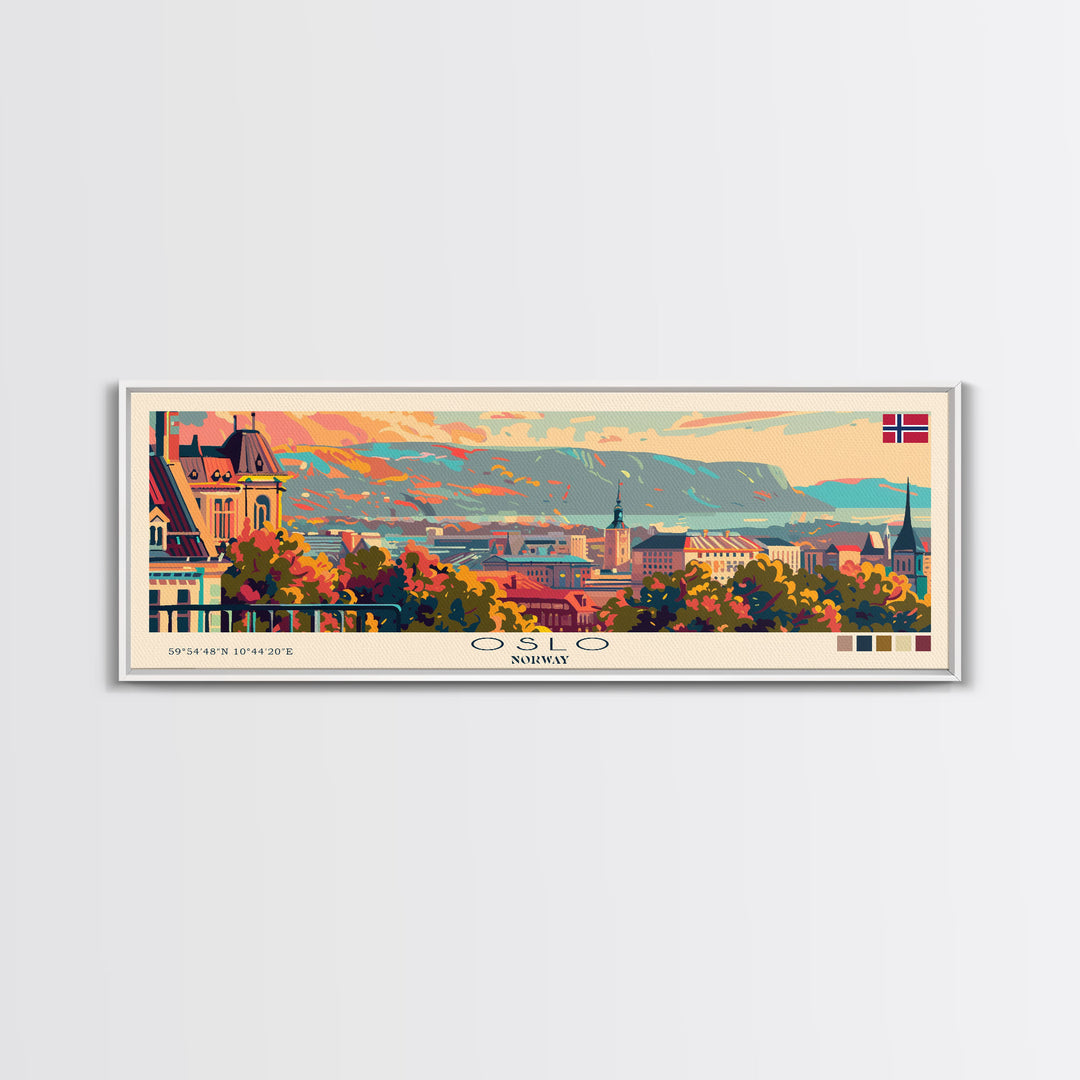 Oslo Norway Travel Art, City Art, Framed Canvas Print or Metal Wall Art, Europe Travel Poster, Panoramic Wall Art, Extra Wide Wall Art