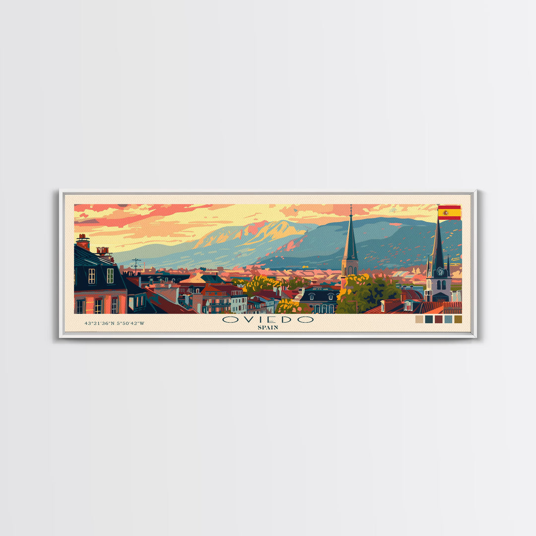 Oviedo Spain Travel Art, City Art, Framed Canvas Print or Metal Wall Art, Europe Travel Poster, Panoramic Wall Art, Extra Wide Wall Art