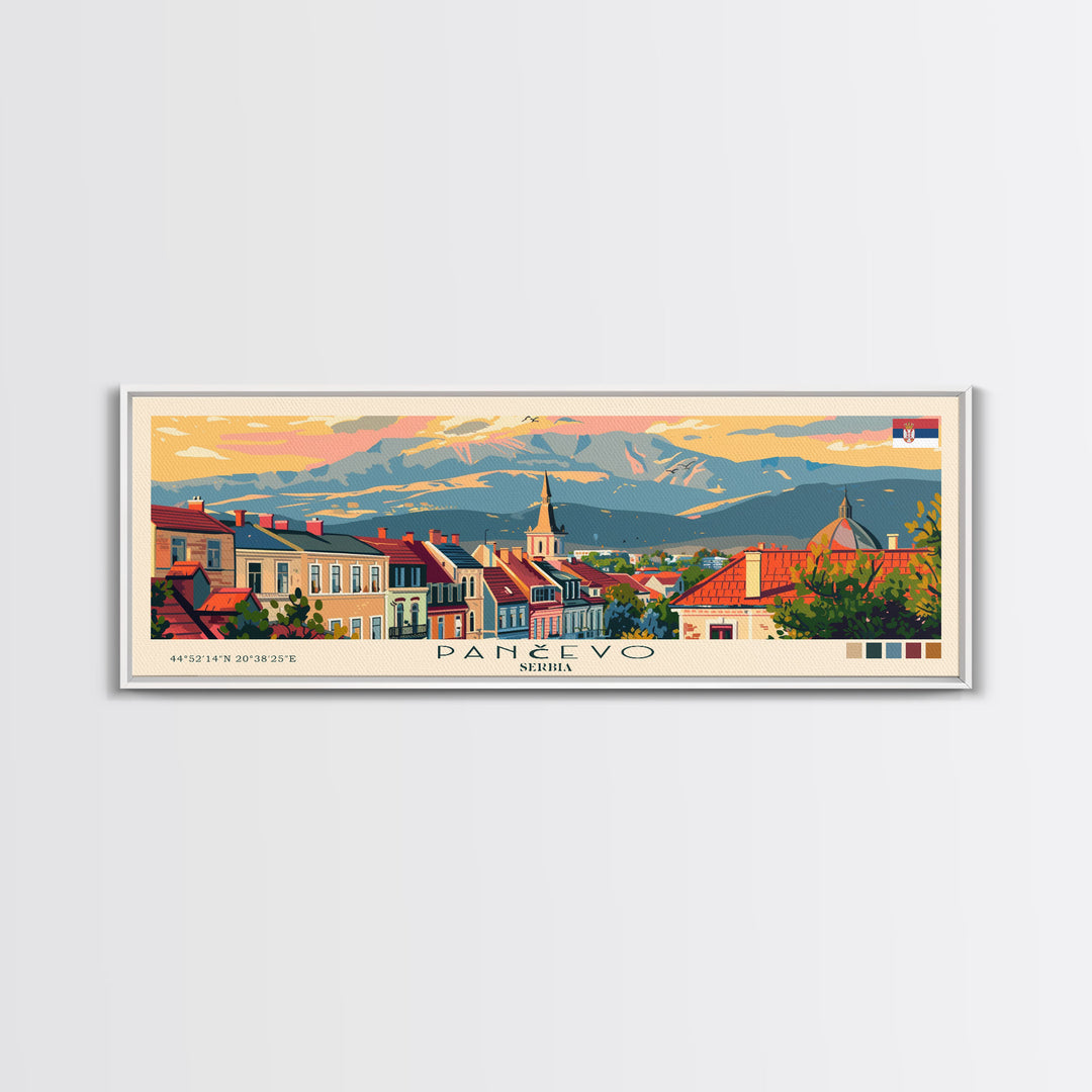 Pančevo Serbia Wall Art, Panoramic Travel Poster, Panoramic Framed Canvas Print, City Wall Art, Wall Hanging Home Decor, Travel Art