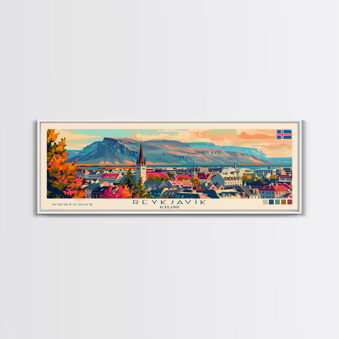 Reykjavik Iceland Wall Art, Panoramic Travel Poster, Panoramic Framed Canvas Print, City Wall Art, Wall Hanging Home Decor, Travel Art