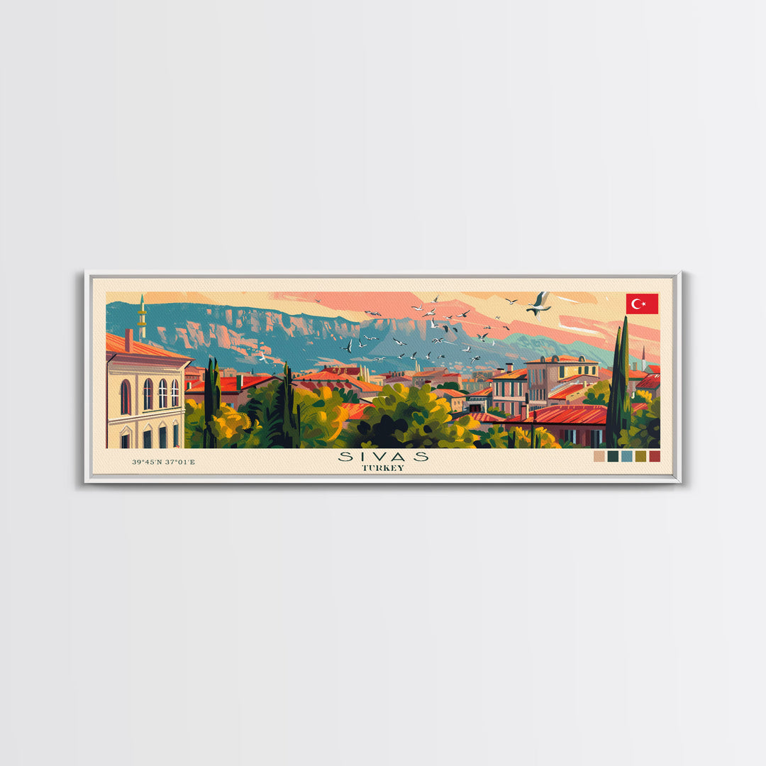 Sivas Turkey Travel Print Wall Art, Panoramic City Art, Travel Art, Wall Decor, Vacation Gift, Framed Canvas Print Or Metal Art