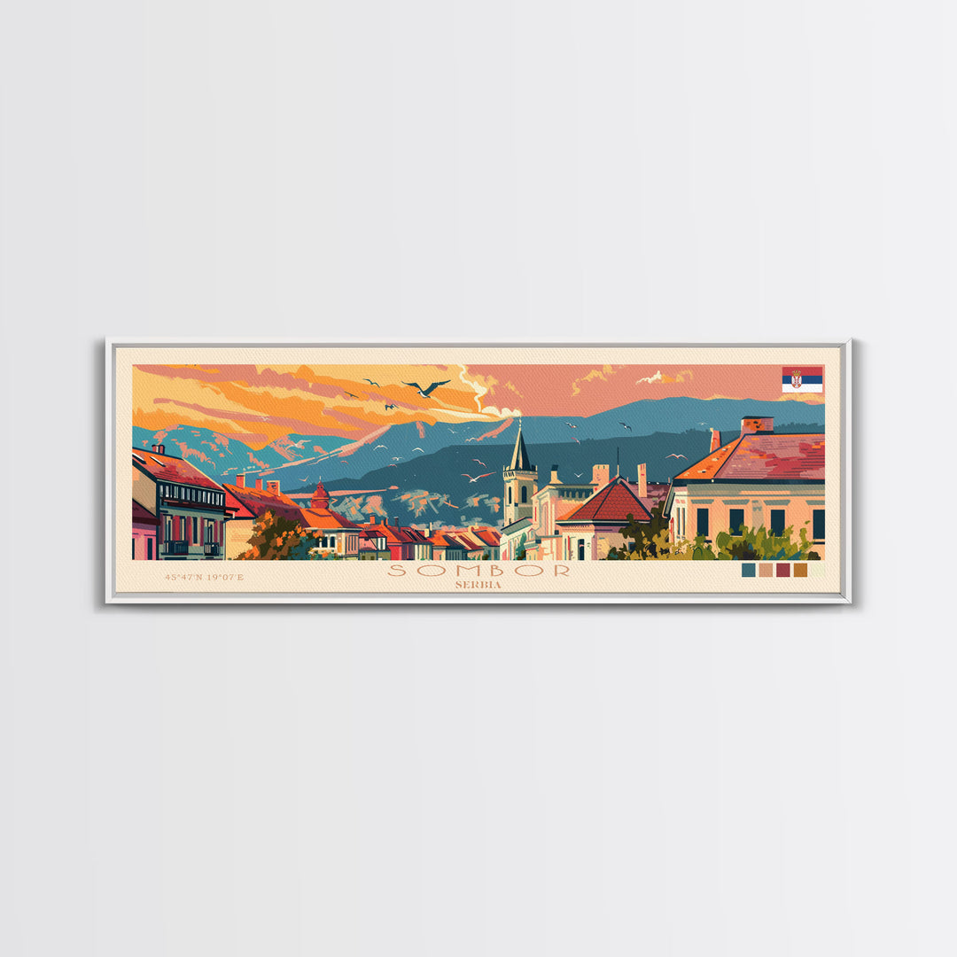 Sombor Serbia Travel Print Wall Art, Panoramic City Art, Travel Art, Wall Decor, Vacation Gift, Framed Canvas Print Or Metal Art