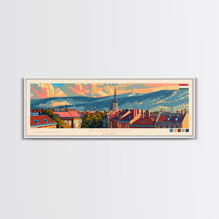 Sopron Hungary Travel Art, City Art, Framed Canvas Print or Metal Wall Art, Europe Travel Poster, Panoramic Wall Art, Extra Wide Wall Art