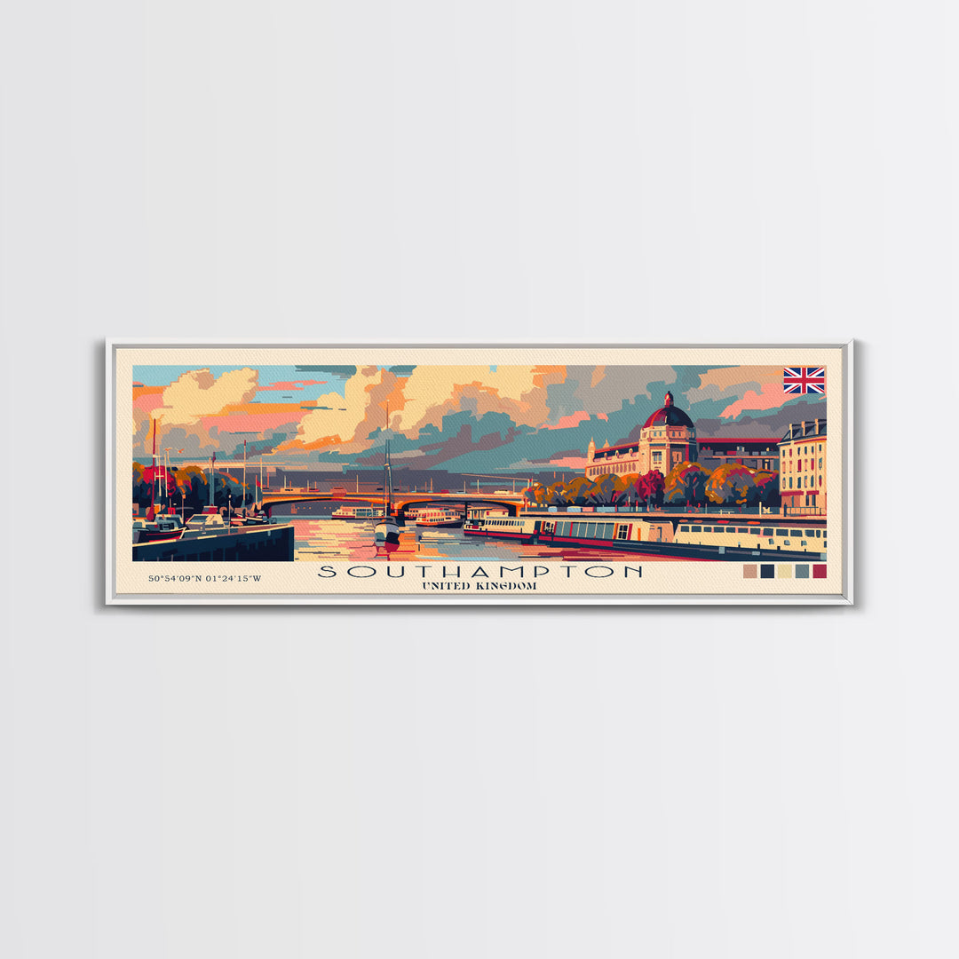 Southampton United Kingdom Wall Art, Panoramic Travel Poster, Panoramic Framed Canvas Print, City Wall Art, Wall Hanging Home Decor, Travel Art