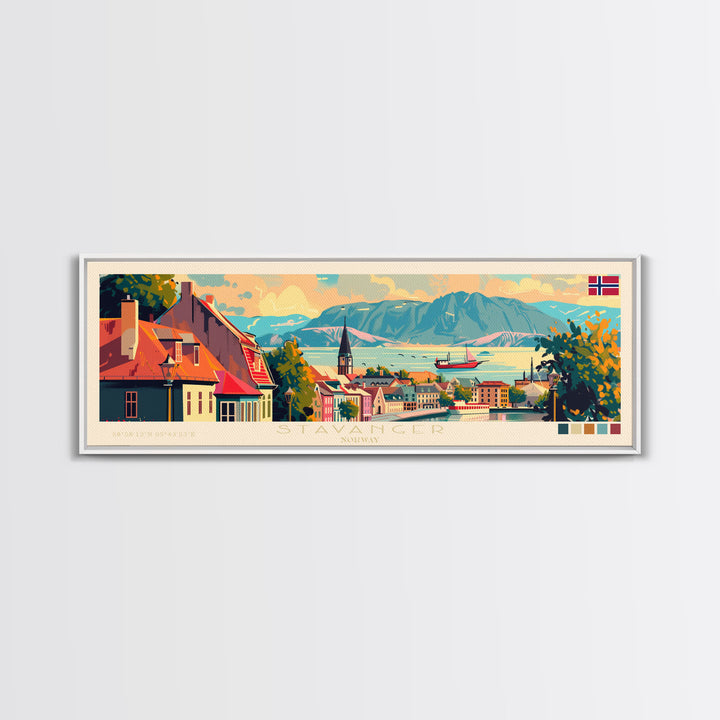 Stavanger Norway Travel Art, City Art, Framed Canvas Print or Metal Wall Art, Europe Travel Poster, Panoramic Wall Art, Extra Wide Wall Art