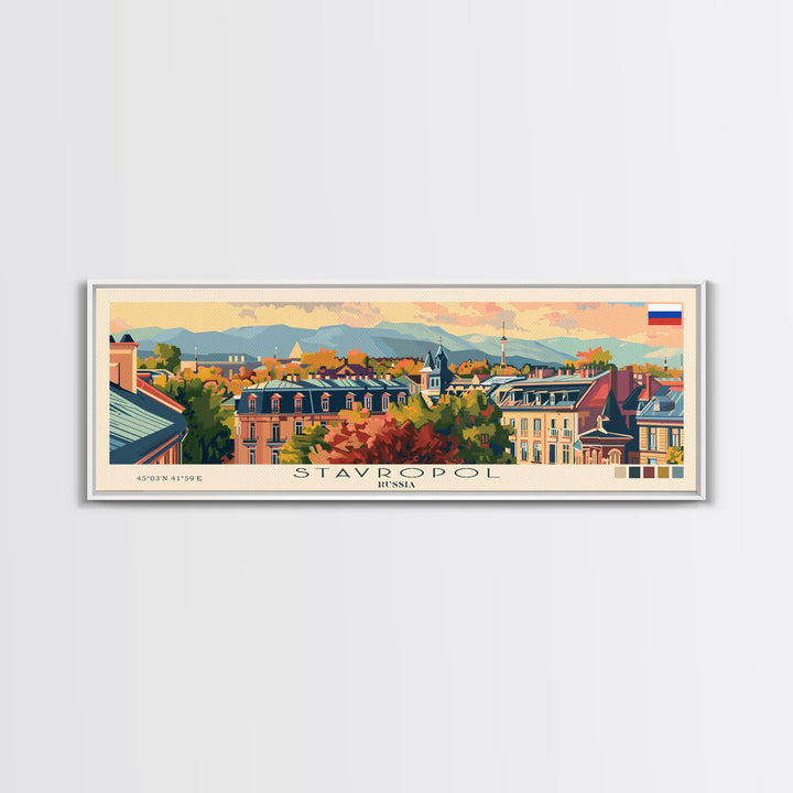 Stavropol Russia Panoramic Travel Poster, Framed Canvas Print or Metal Wall Art, Travel Art, Home Decor, Panoramic Painting, Midcentury Art