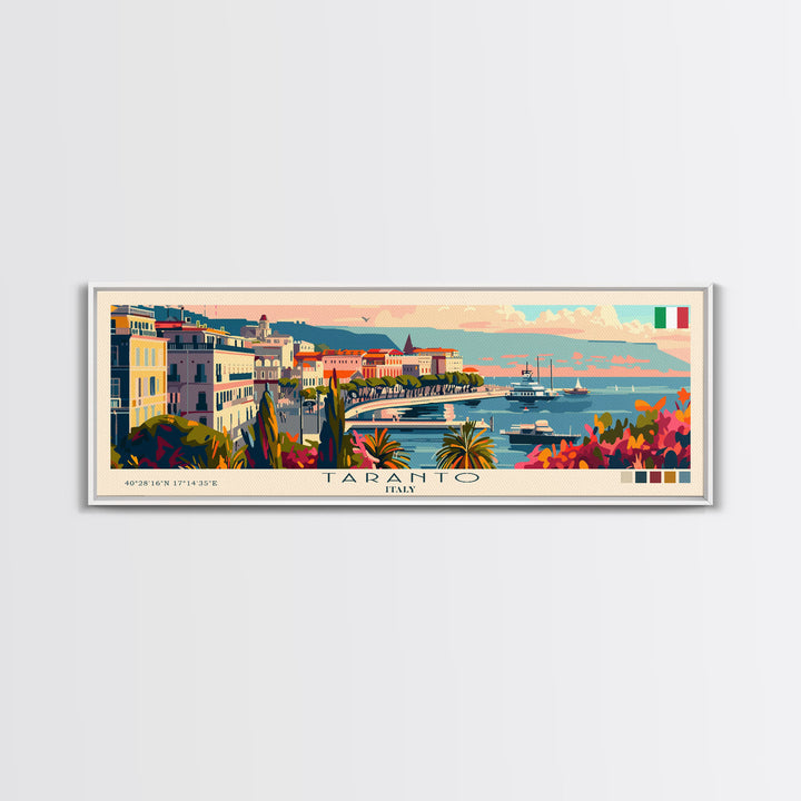 Taranto Italy Travel Art, City Art, Framed Canvas Print or Metal Wall Art, Europe Travel Poster, Panoramic Wall Art, Extra Wide Wall Art