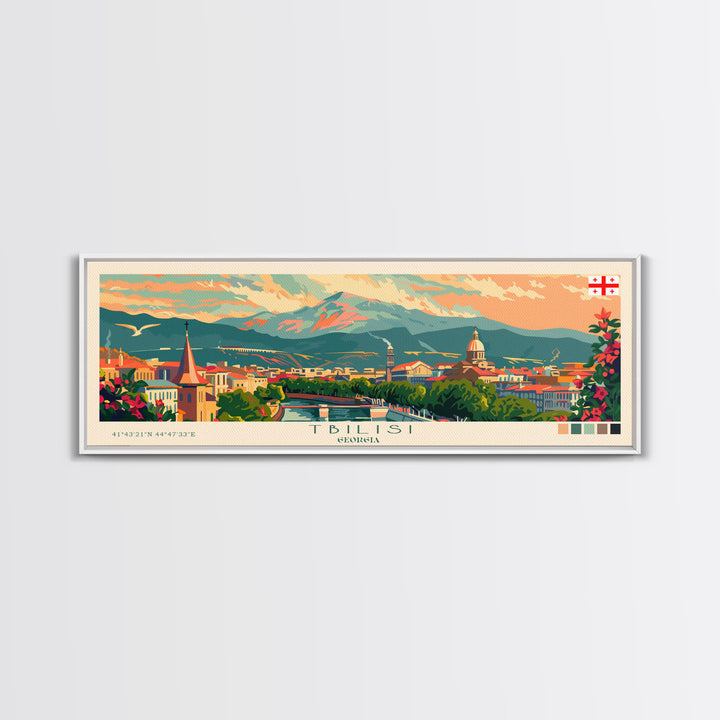 Tbilisi Georgia Travel Art, City Art, Framed Canvas Print or Metal Wall Art, Europe Travel Poster, Panoramic Wall Art, Extra Wide Wall Art