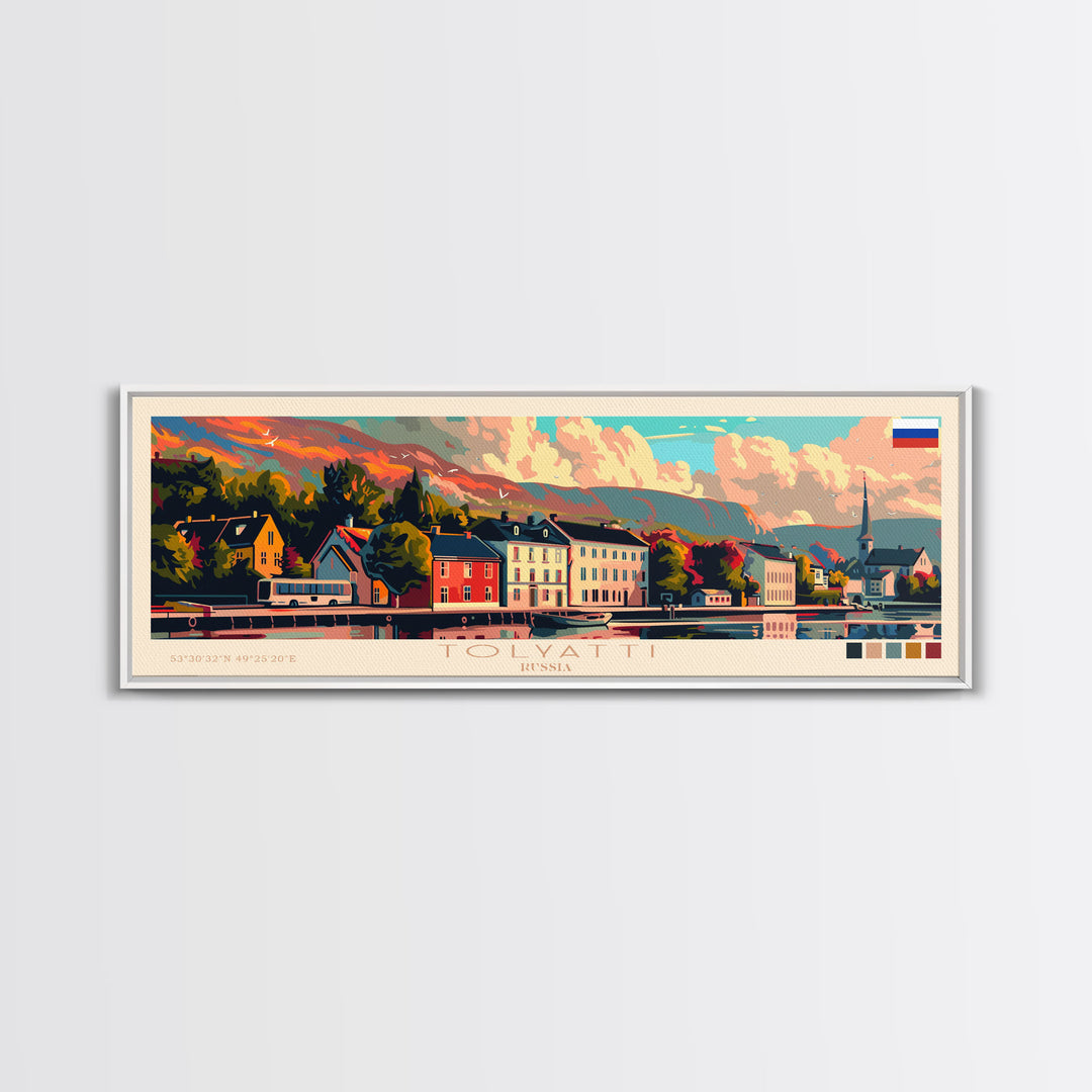 Tolyatti Russia Panoramic Travel Poster, Framed Canvas Print or Metal Wall Art, Travel Art, Home Decor, Panoramic Painting, Midcentury Art