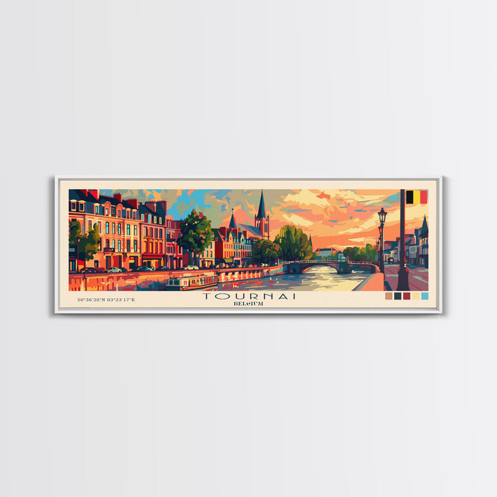 Tournai Belgium Travel Print Wall Art, Panoramic City Art, Travel Art, Wall Decor, Vacation Gift, Framed Canvas Print Or Metal Art