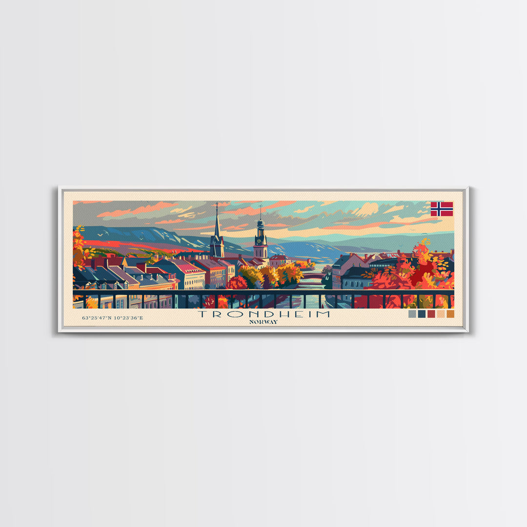 Trondheim Norway Travel Print Wall Art, Panoramic City Art, Travel Art, Wall Decor, Vacation Gift, Framed Canvas Print Or Metal Art