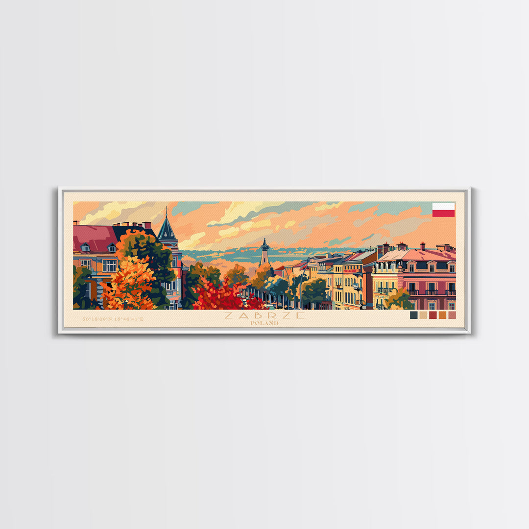 Zabrze Poland Wall Art, Panoramic Travel Poster, Panoramic Framed Canvas Print, City Wall Art, Wall Hanging Home Decor, Travel Art