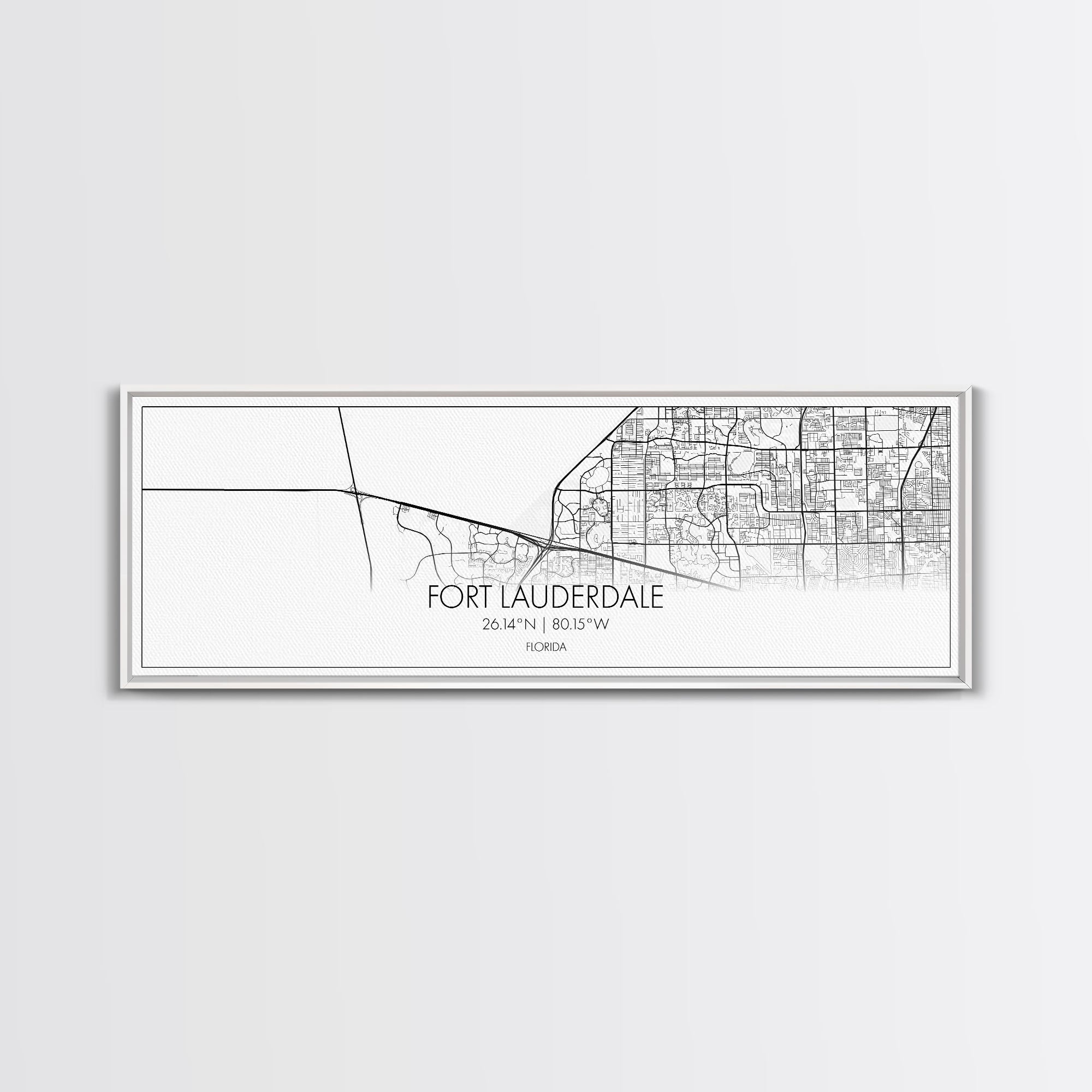 Panoramic Fort Lauderdale City Map, Florida Art, Map Print, Minimalist Wall Art, Canvas Art, Housewarming Gift, Street Map Art, Closing Gift