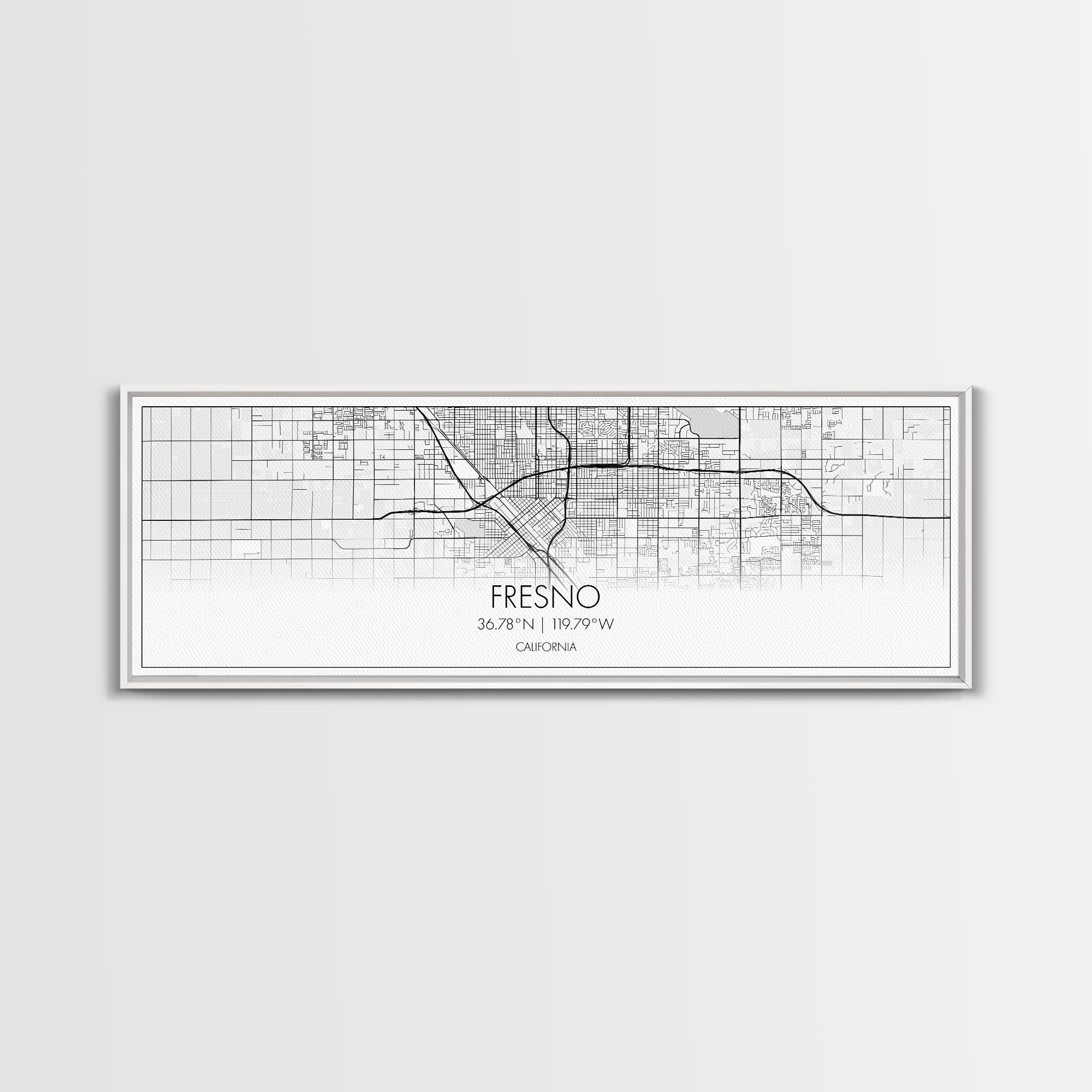 Panoramic Fresno City Map, California Art, Map Print, Minimalist Wall Art, Canvas Art, Housewarming Gift, Street Map Art, Closing Gift