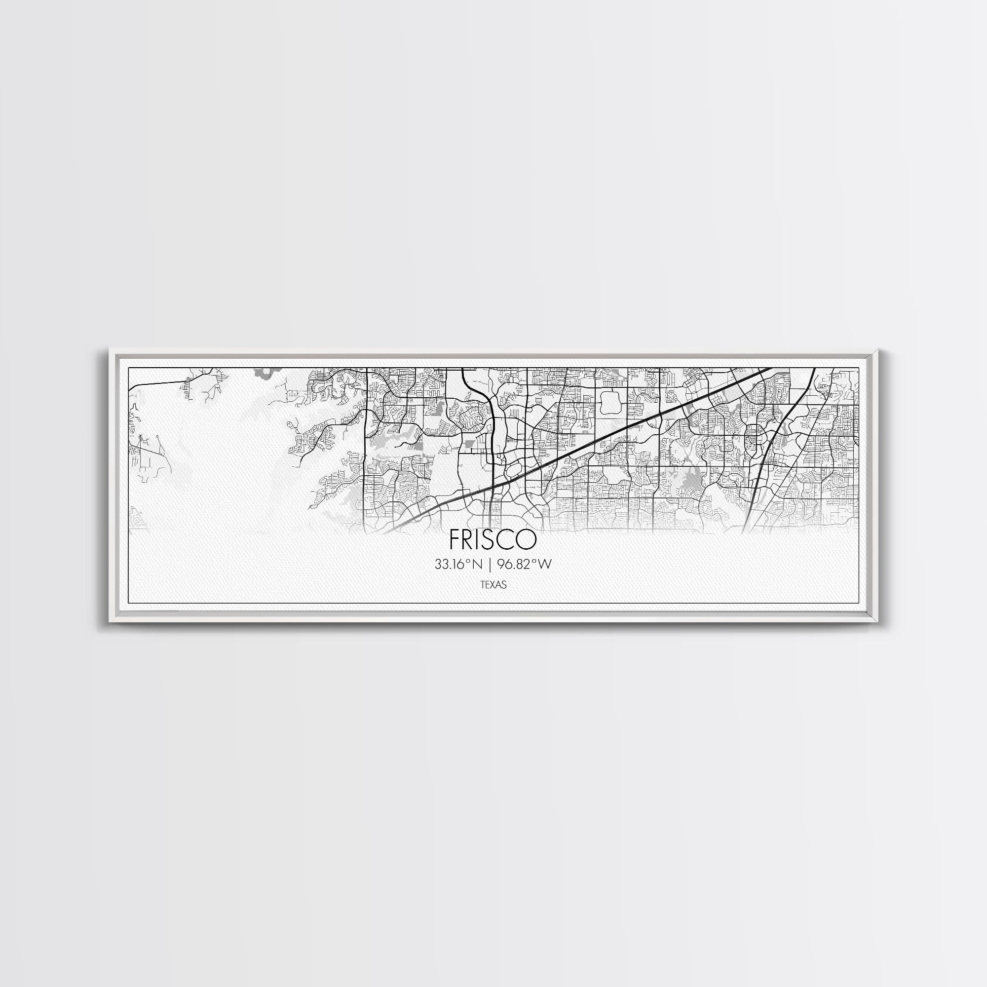 Panoramic Frisco City Map, Texas Art, Map Print, Minimalist Wall Art, Canvas Art, Housewarming Gift, Street Map Art, Closing Gift