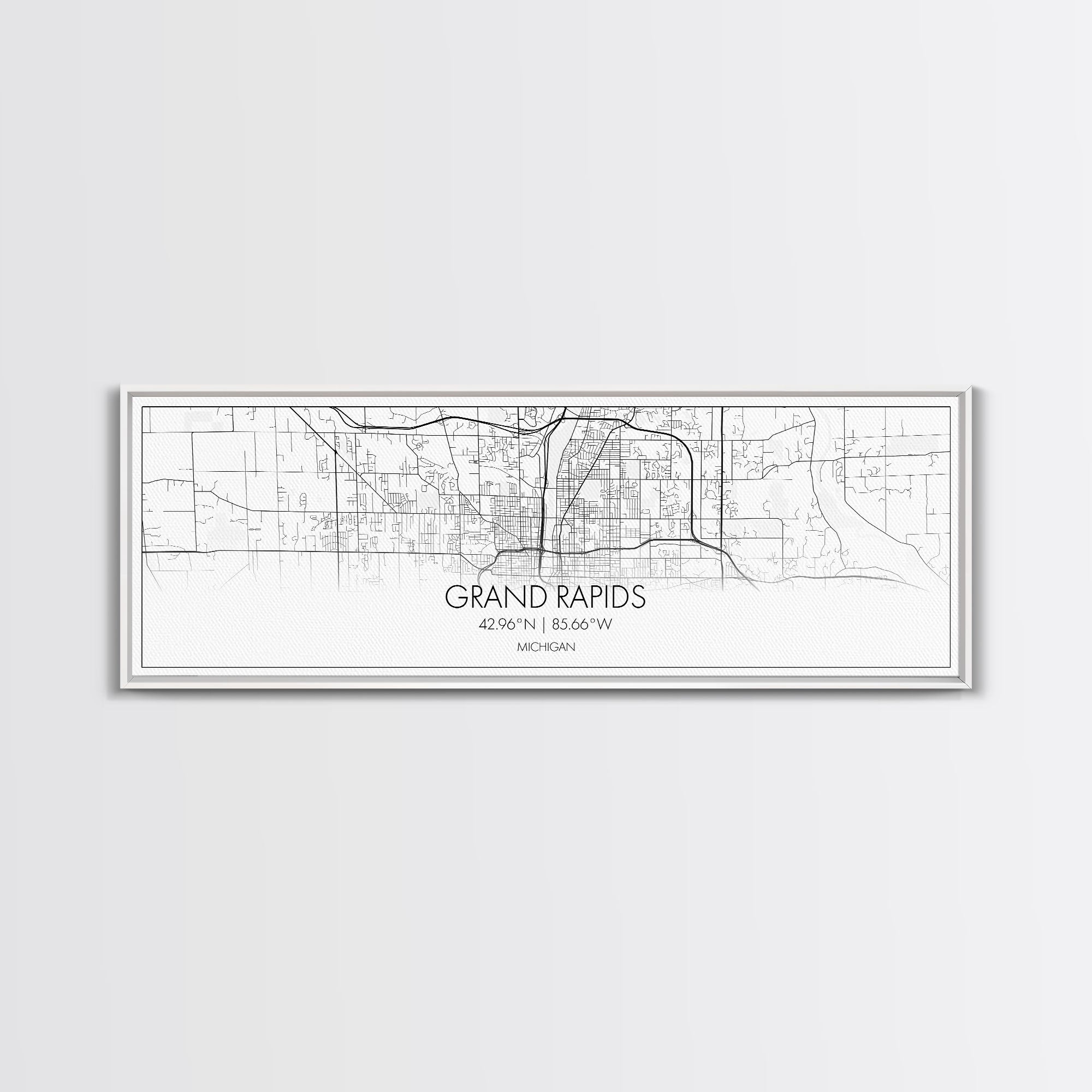 Panoramic Grand Rapids City Map, Michigan Art, Map Print, Minimalist Wall Art, Canvas Art, Housewarming Gift, Street Map Art, Closing Gift