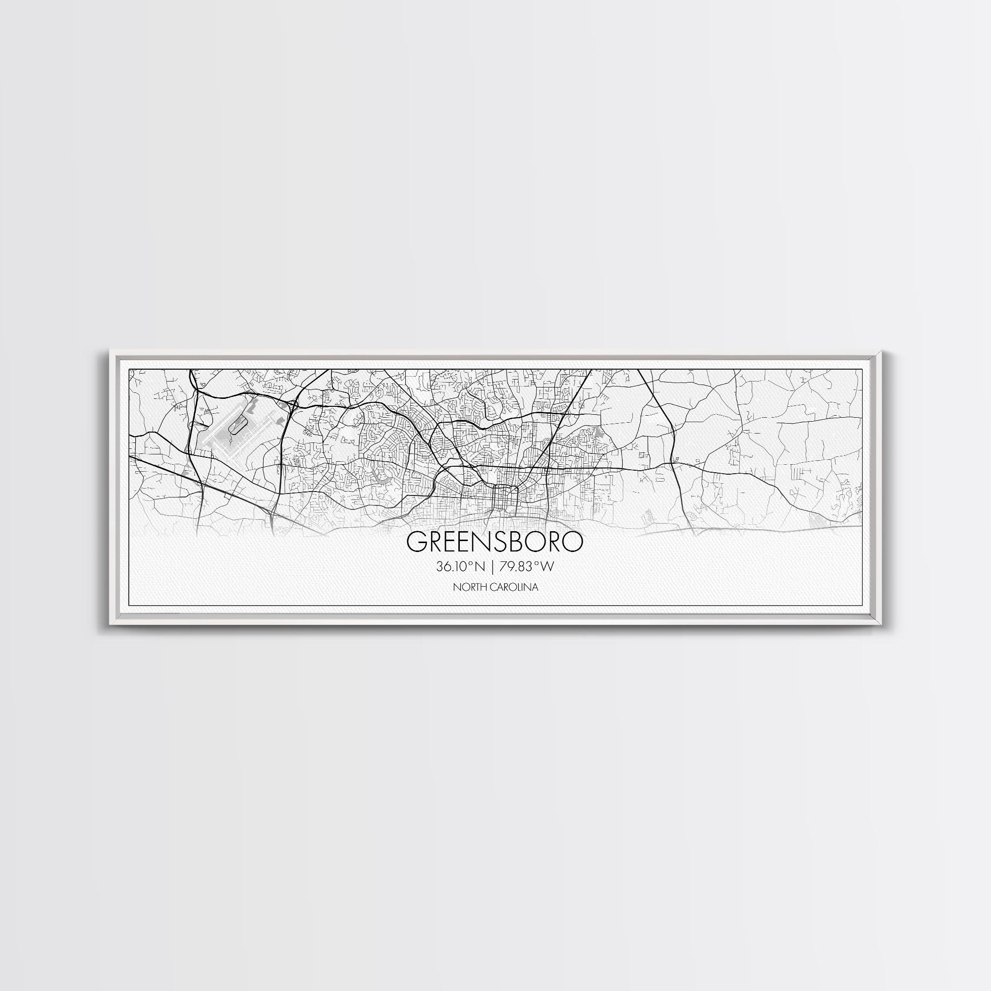 Panoramic Greensboro City Map, North Carolina Art, Map Print, Minimalist Wall Art, Canvas Art, Housewarming Gift, Street Map, Closing Gift