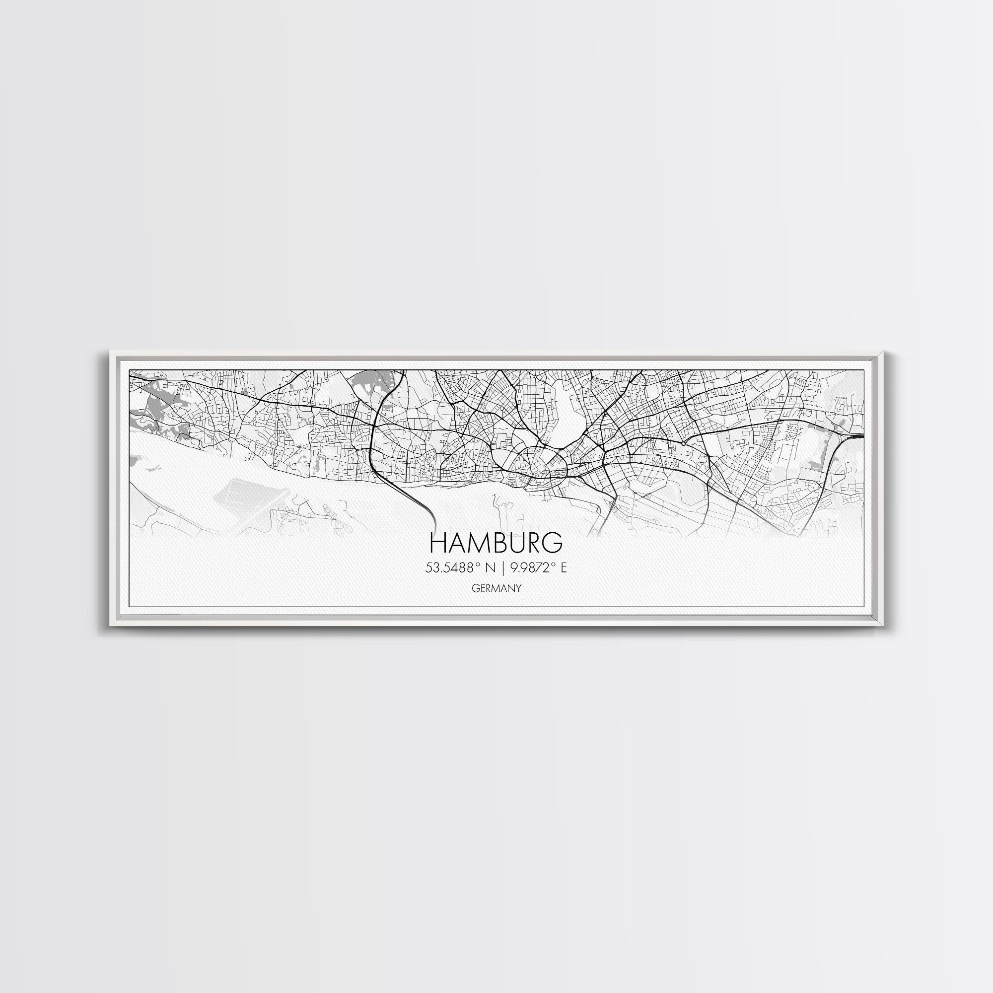 Panoramic Hamburg City Map, Germany Art, Map Print, Minimalist Wall Art, Canvas Art, Housewarming Gift, Street Map Art, Closing Gift