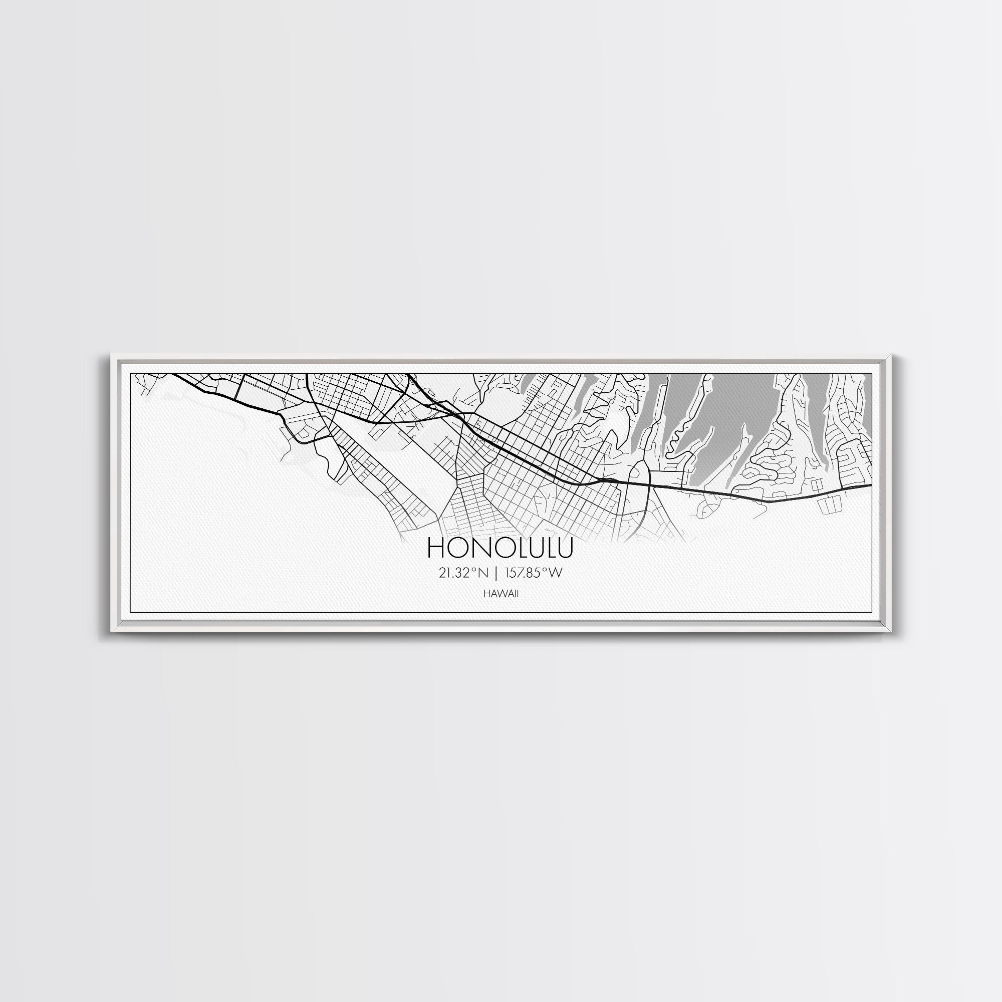 Panoramic Honolulu City Map, Hawaii Art, Map Print, Minimalist Wall Art, Canvas Art, Housewarming Gift, Street Map Art, Closing Gift