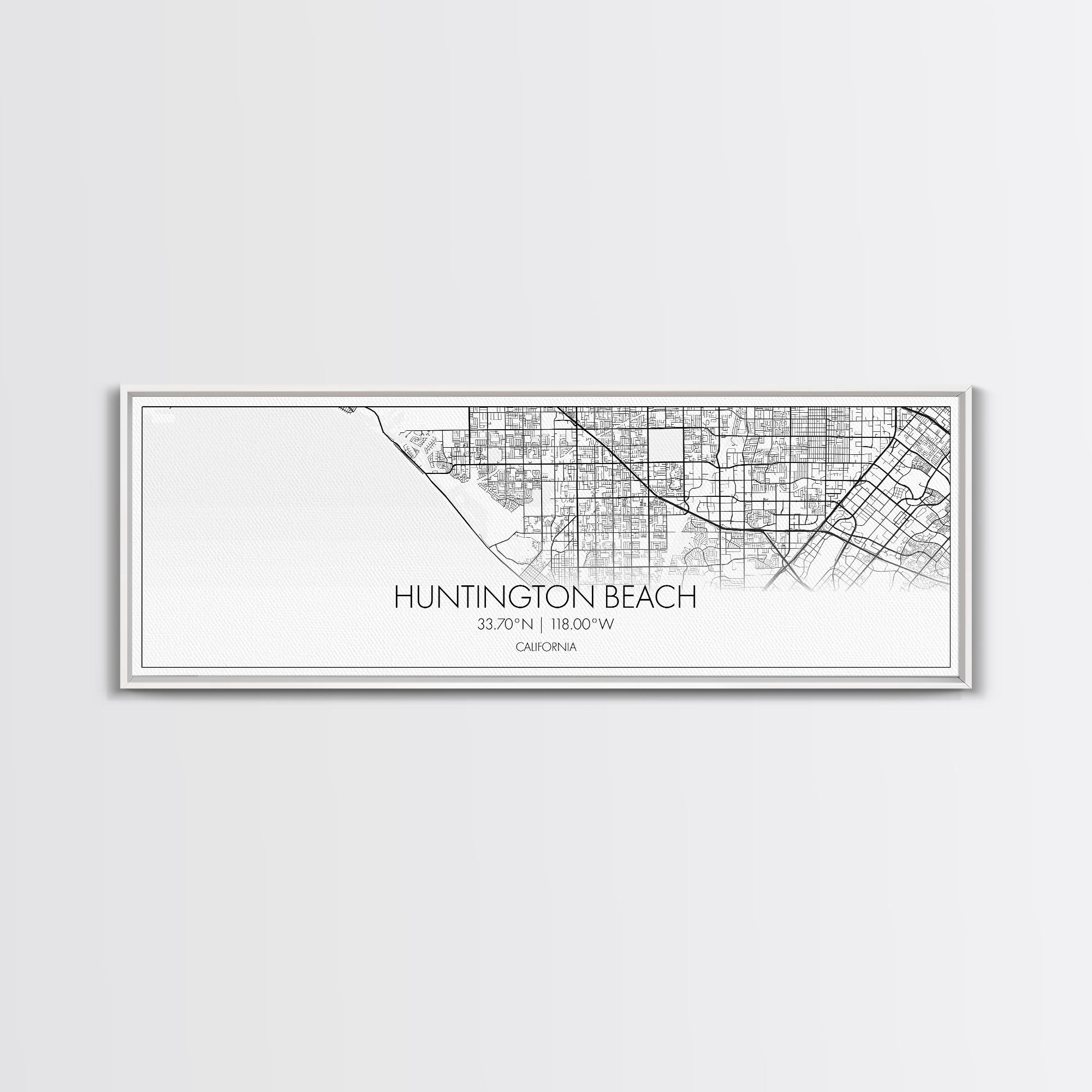 Panoramic Huntington Beach City Map, California Art, Map Print, Minimalist Wall Art, Canvas Art, Housewarming Gift, Street Map, Closing Gift