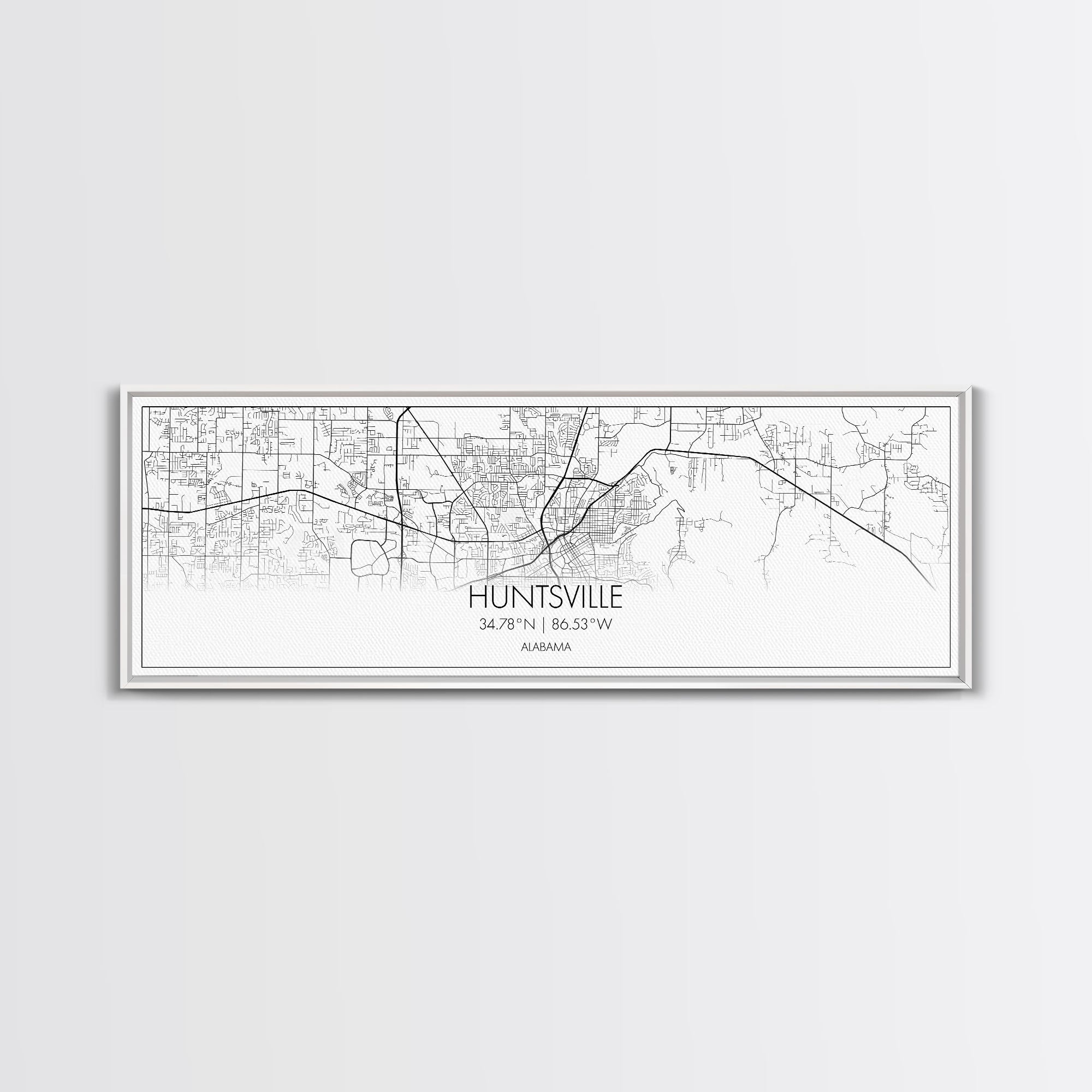 Panoramic Huntsville City Map, Alabama Art, Map Print, Minimalist Wall Art, Canvas Art, Housewarming Gift, Street Map Art, Closing Gift