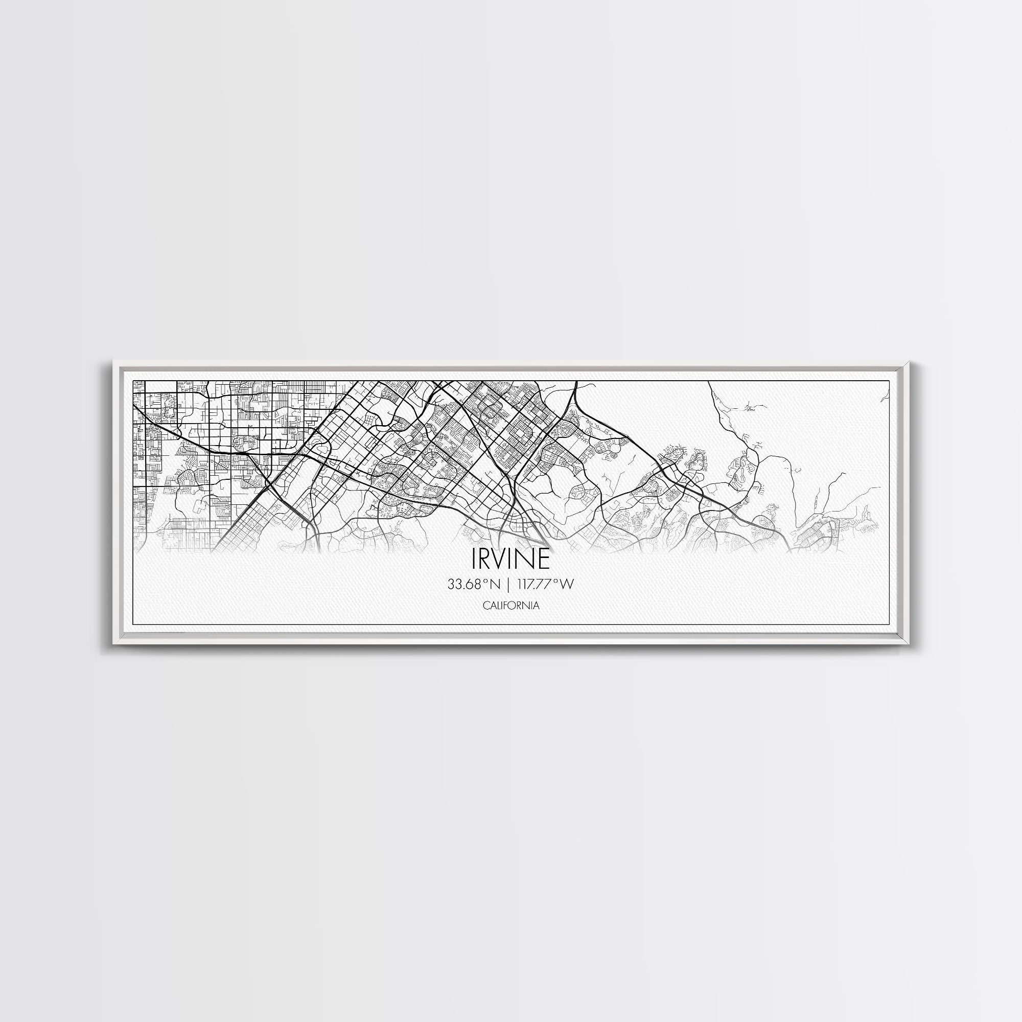 Panoramic Irvine City Map, California Art, Map Print, Minimalist Wall Art, Canvas Art, Housewarming Gift, Street Map Art, Closing Gift