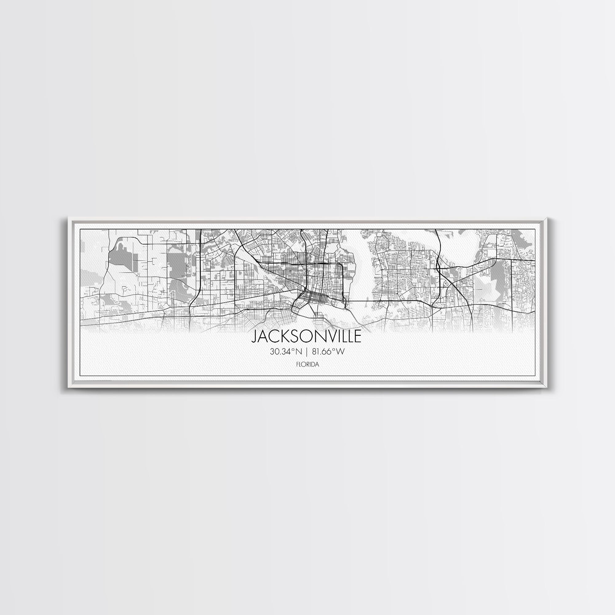 Panoramic Jacksonville City Map, Florida Art, Map Print, Minimalist Wall Art, Canvas Art, Housewarming Gift, Street Map Art, Closing Gift