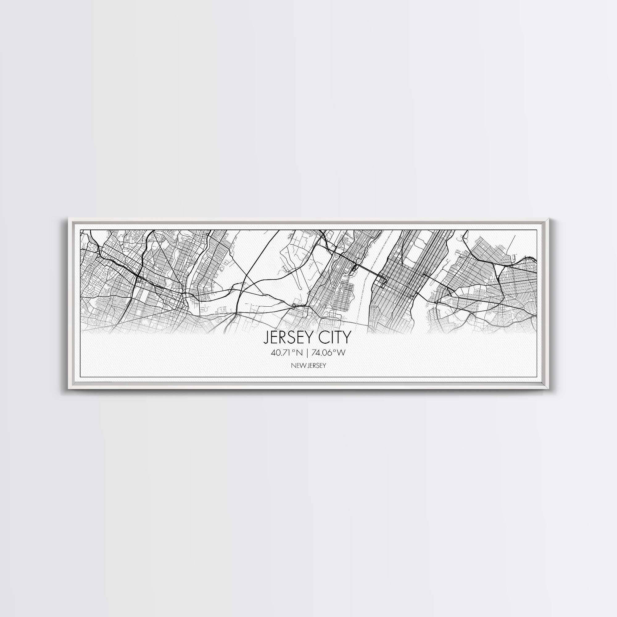 Panoramic Jersey City Map, New Jersey Art, Map Print, Minimalist Wall Art, Canvas Art, Housewarming Gift, Street Map Art, Closing Gift