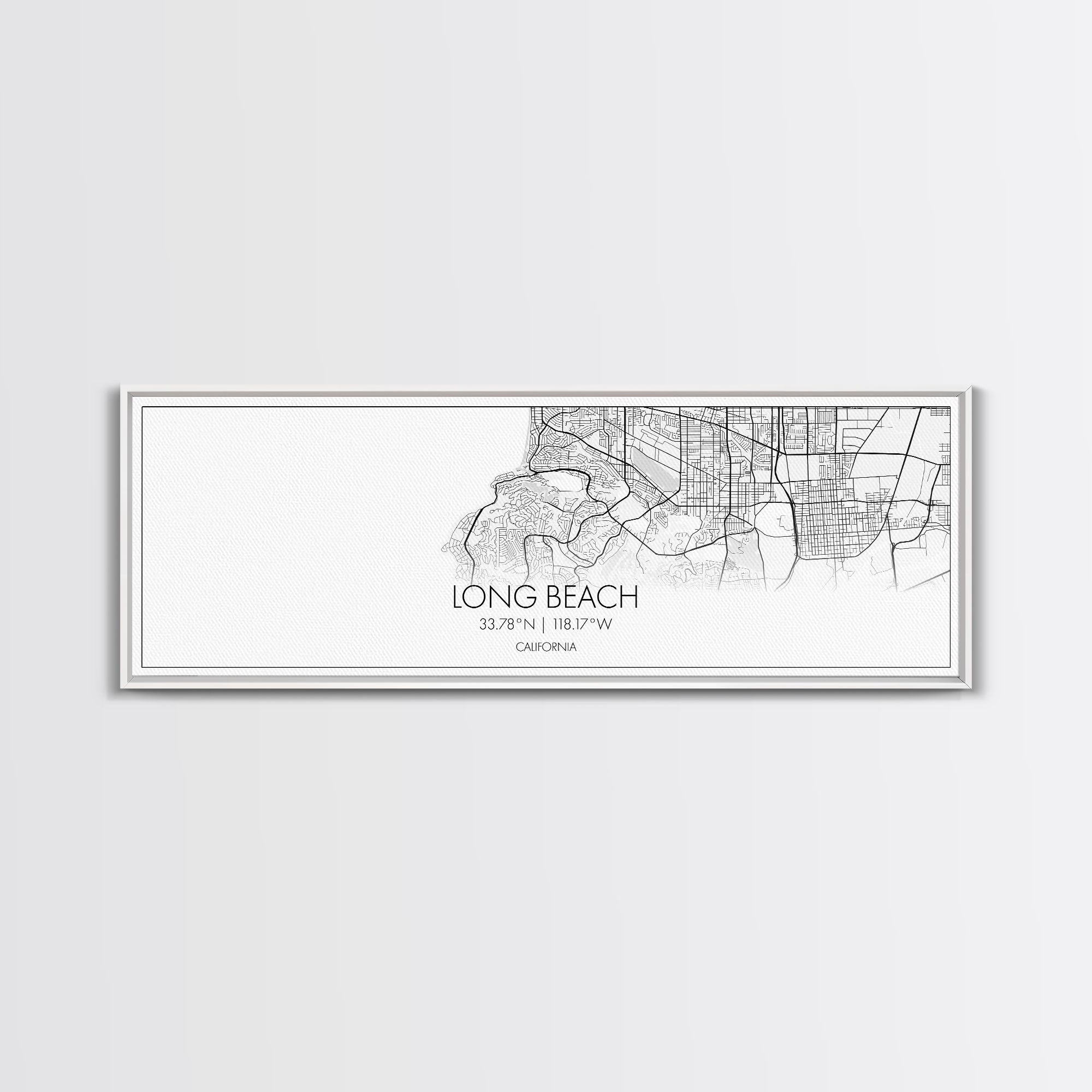 Panoramic Long Beach City Map, California Art, Map Print, Minimalist Wall Art, Canvas Art, Housewarming Gift, Street Map Art, Closing Gift