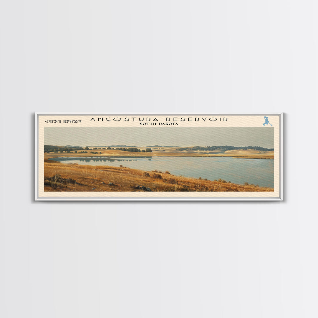 Angostura Reservoir South Dakota Panoramic Framed Canvas Print, Lake House Decor, Minimalist Art, Travel Poster, Scenic Painting