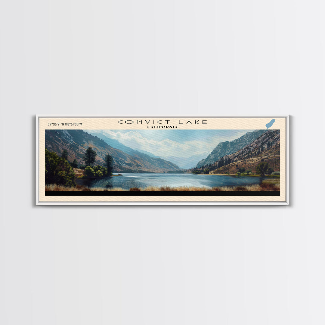 Convict Lake California Framed Canvas Print, Lake House Art, Panoramic Wide Art, Travel Poster, Modern Lake Painting, Nature Art