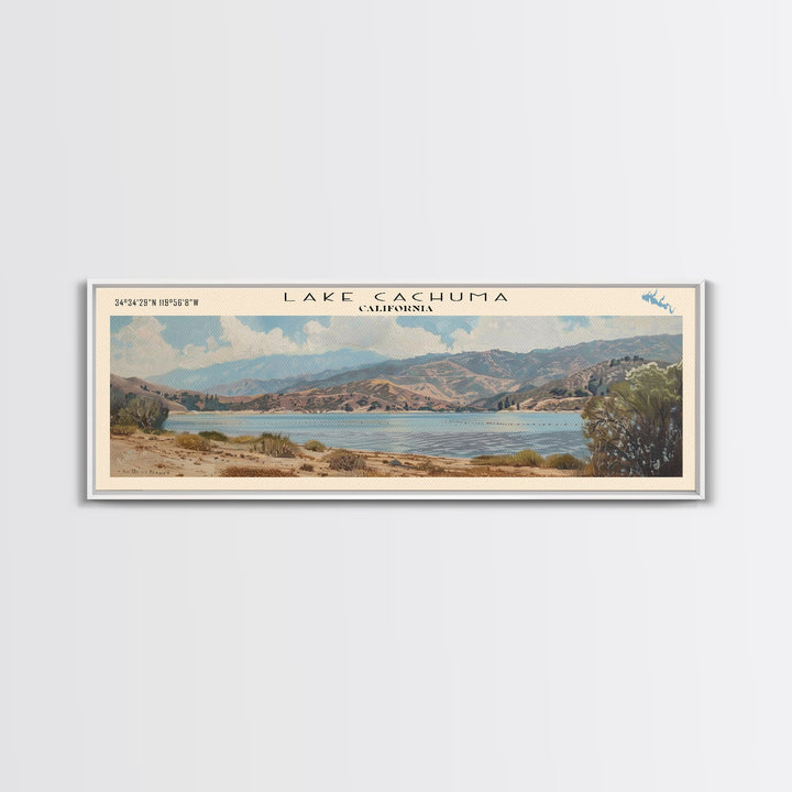 Lake Cachuma California Framed Canvas Print, Panoramic Lake House Decor, Wall Art, Travel Poster, Captivating Lake Painting, Nature Art