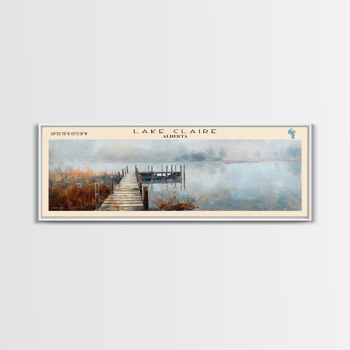 Lake Claire Framed Canvas Print, Lake House Decor, Panoramic Wall Art, Travel Poster, Beautiful Lake Painting, Home Art