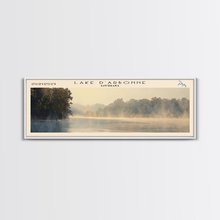 Lake D'Arbonne Louisiana Framed Canvas Print, Lake House Decor, Panoramic Wall Art, Travel Poster, Serene Lake Painting, Nature Art