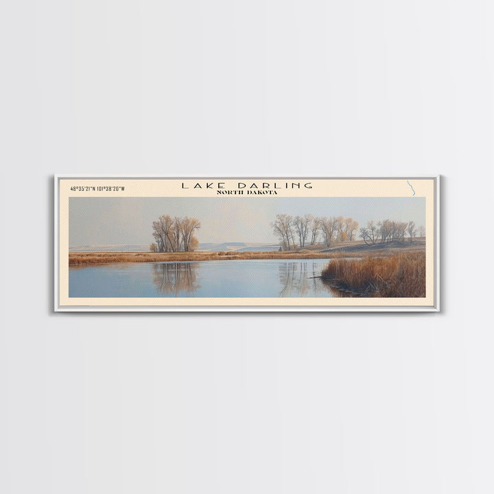 Lake Darling North Dakota Framed Canvas Print, Lake House Decor, Panoramic Wall Art, Travel Poster, Serene Lake Painting, Home Art