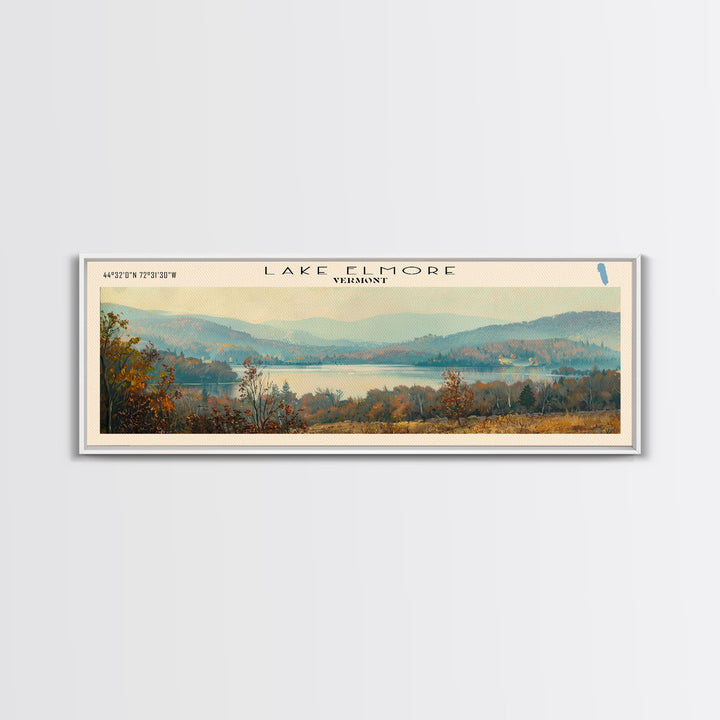 Lake Elmore Vermont Framed Canvas Print, Lake House Decor, Panoramic Wall Art, Travel Poster, Beautiful Lake Painting, Home Art