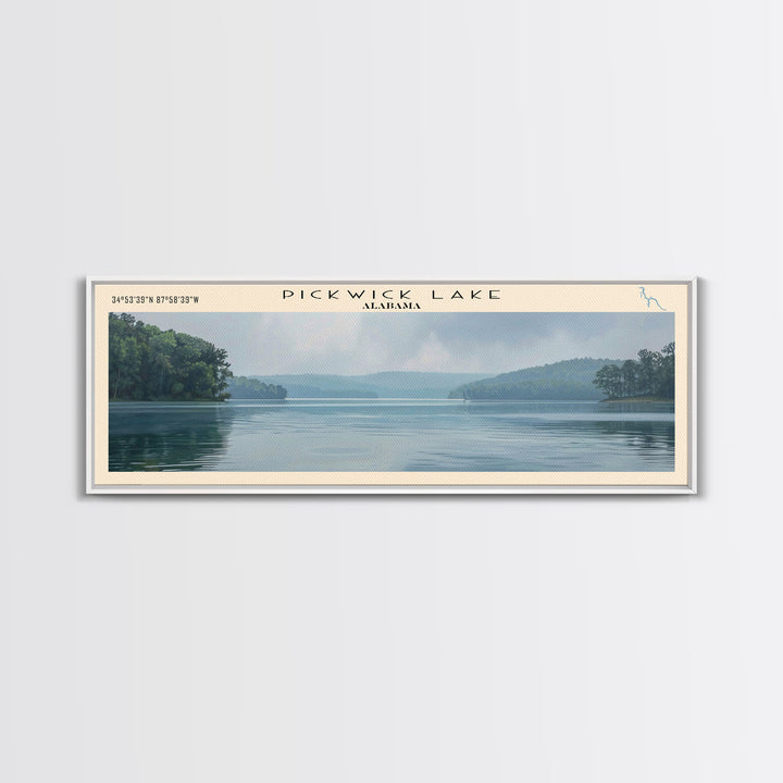 Pickwick Lake Alabama Framed Canvas Print, Lake House Decor, Panoramic Travel Poster, Scenic Wall Art, Contemporary Art