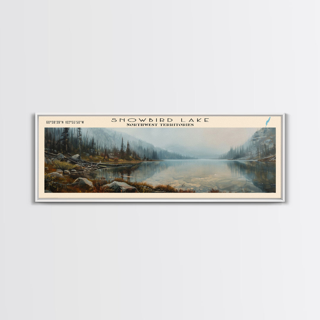 Snowbird Lake Wyoming Panoramic Framed Canvas Print, Lake House Decor, Wall Art, Travel Poster, Tranquil Landscape, Modern Art