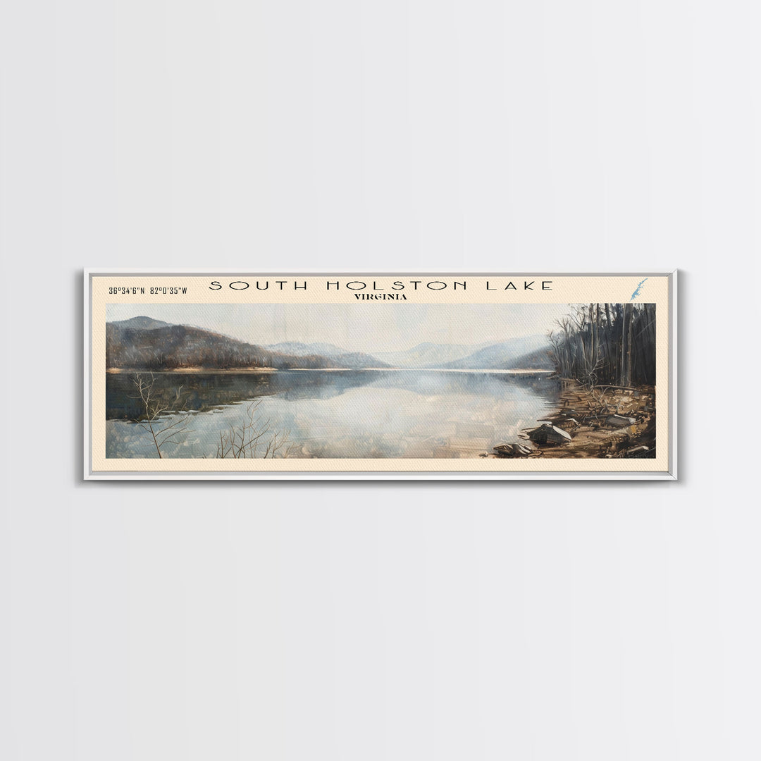 South Holston Lake Virginia Panoramic Framed Canvas Print, Lake House Decor, Wall Art, Travel Poster, Beautiful Lake Scene, Bedroom Decor