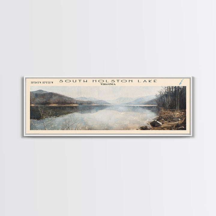 South Holston Lake Virginia Panoramic Framed Canvas Print, Lake House Decor, Wall Art, Travel Poster, Beautiful Lake Scene, Bedroom Decor