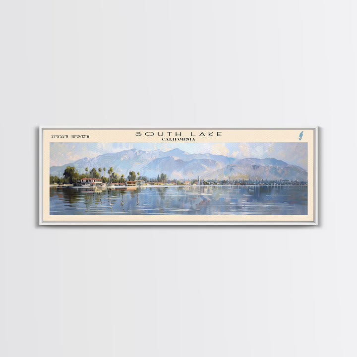 South Lake California Panoramic Framed Canvas Print, Lake House Decor, Wall Art, Travel Poster, Serene Landscape, Modern Art