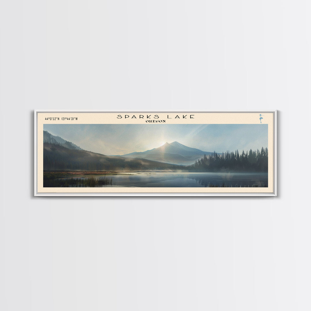 Sparks Lake Oregon Panoramic Framed Canvas Print, Lake House Decor, Wall Art, Travel Poster, Tranquil Landscape, Living Room Decor