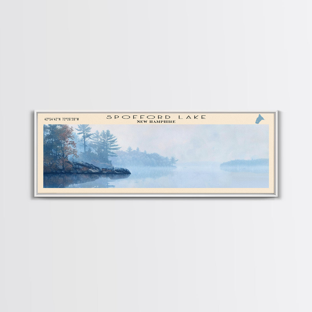 Spofford Lake New Hampshire Panoramic Framed Canvas Print, Lake House Decor, Wall Art, Travel Poster, Beautiful Lake Scene, Bedroom Decor