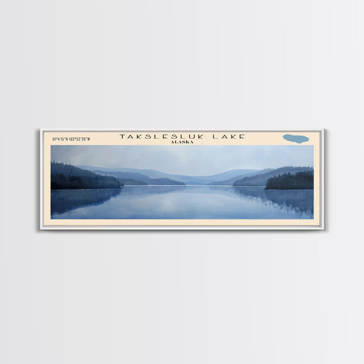 Takslesluk Lake Panoramic Wall Art, Framed Canvas Print, Lake House Decor, Travel Poster, Serene Lake Scene, Living Room Decor