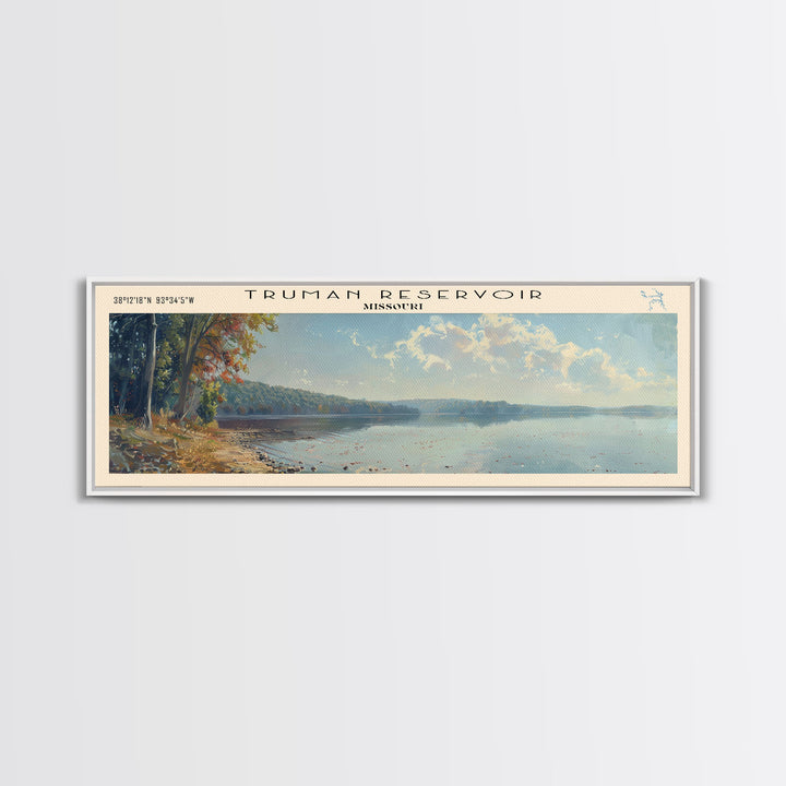 Truman Reservoir Missouri Panoramic Wall Art, Framed Canvas Print, Lake House Decor, Travel Poster, Beautiful Lake Scene, Bedroom Decor