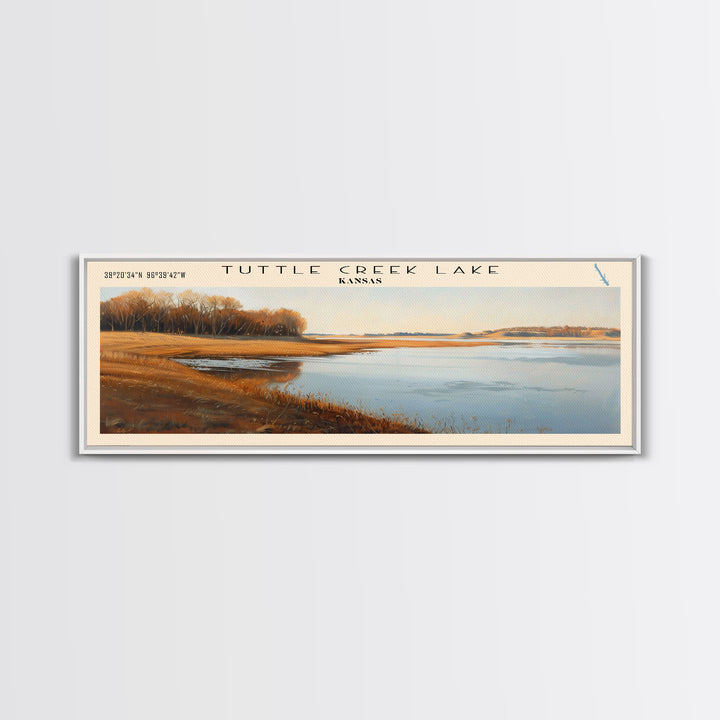 Tuttle Creek Lake Kansas Panoramic Wall Art, Framed Canvas Print, Lake House Decor, Travel Poster, Serene Landscape, Home Art